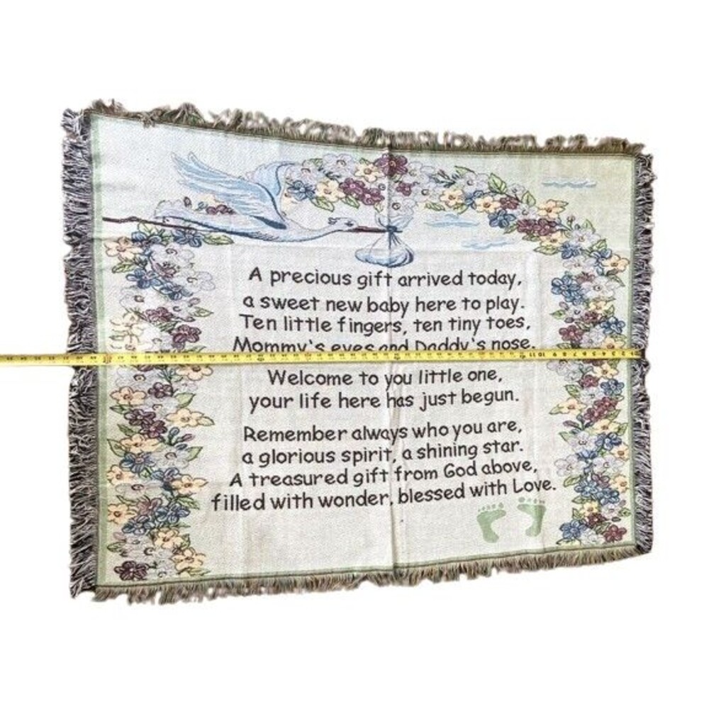 T5 Vintage 1990's New Baby "Precious Gift" Fringed Blanket/Throw Tapestry